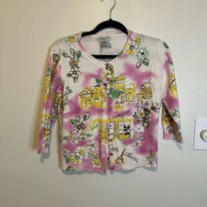 Notations Pink and Green Floral Cardigan